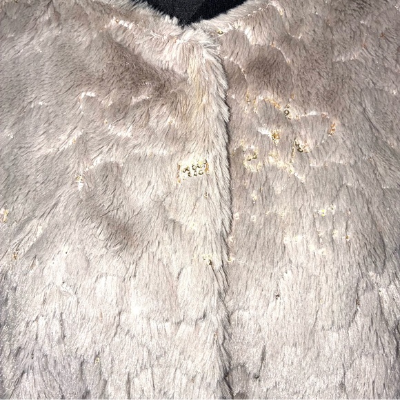 Gray with Gold Sequins, Faux Fur Women's Cape - Picture 3 of 5